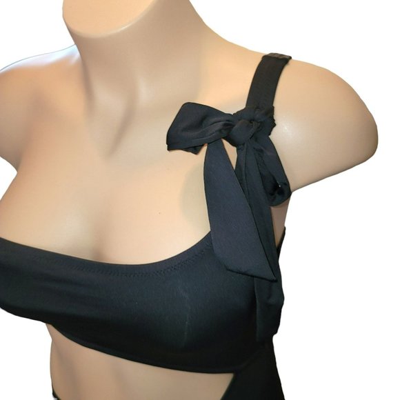 Shade & Shore Black Swimsuit Cheeky One Shoulder One Piece Bikini Medium Jj3400 - Picture 9 of 13